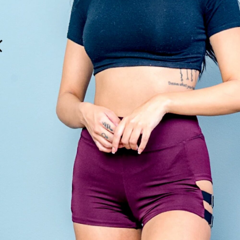 NEW High waist Burgundy Compression Sport Yoga Shorts with Lattice Cut Out Sides
